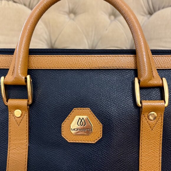 VTG Auth MORABITO FRANCE Black Textured Leather Boston Satchel Bag - Picture 2 of 8